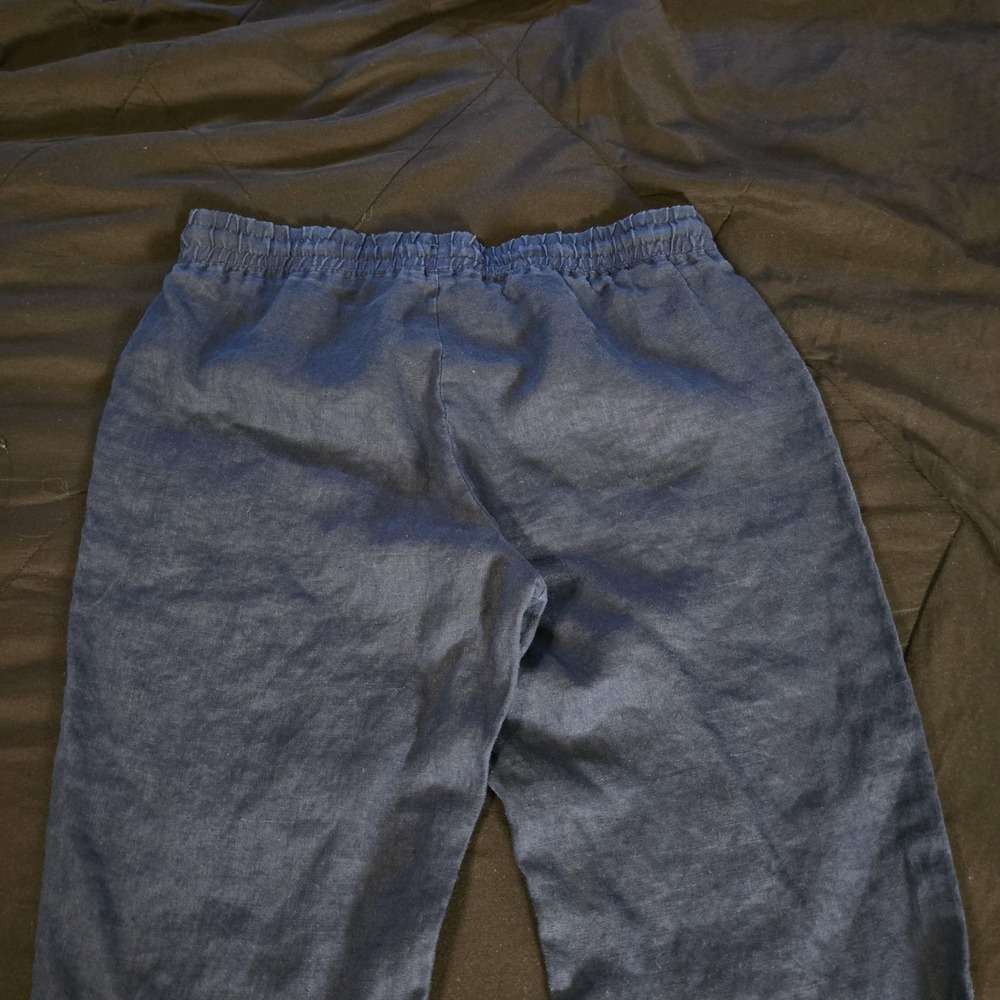 Company Ellen Tracy Pants Womens Medium Blue 100% Linen Jogger Elastic Waist - Picture 10 of 11